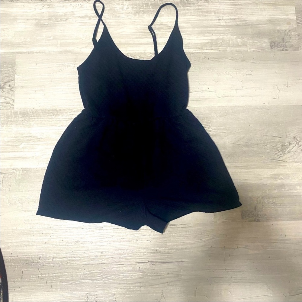 Black babydoll romper with pockets